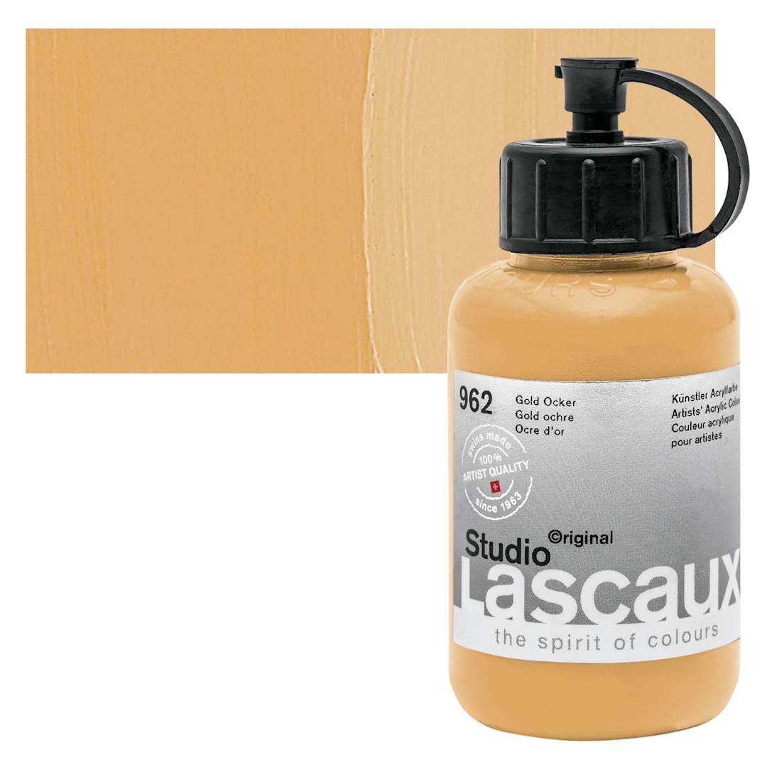 Open in modal - Lascaux Studio Acrylic - Gold Ochre, 85 ml bottle and swatch