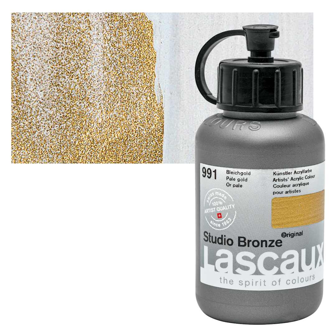 Open in modal - Lascaux Studio Bronze Acrylic - Pale Gold, 85 ml bottle and swatch