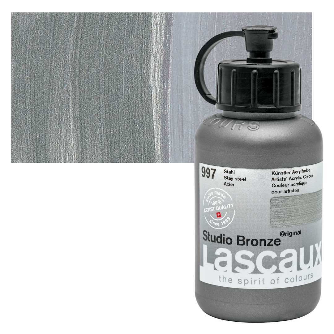 Open in modal - Lascaux Studio Bronze Acrylic - Stainless Steel, 85 ml bottle and swatch