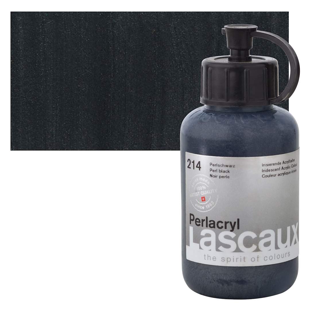 Open in modal - Lascaux Perlacryl Iridescent Acrylic - Pearl Black, 85 ml bottle and swatch