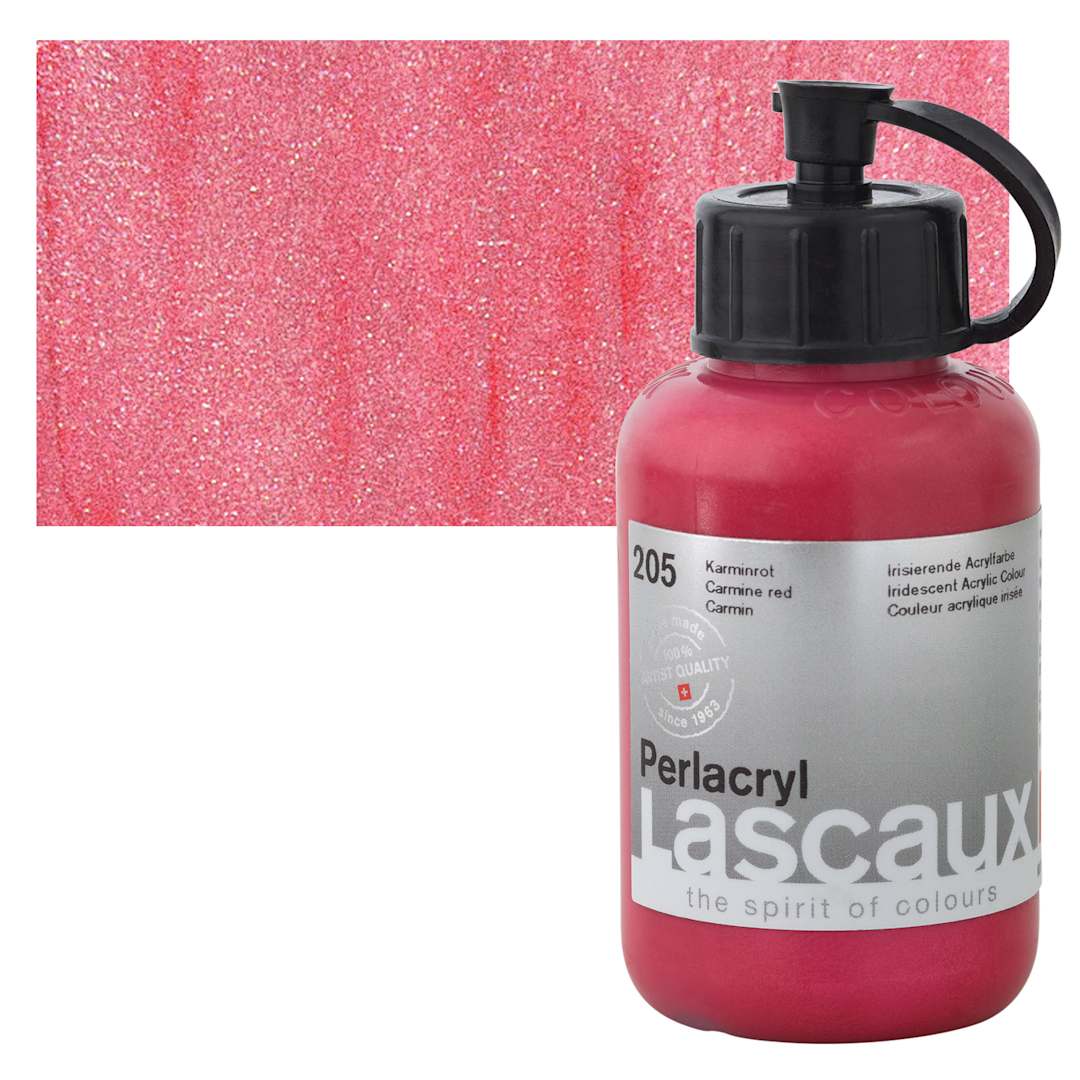Open in modal - Lascaux Perlacryl Iridescent Acrylic - Carmine Red, 85 ml bottle and swatch