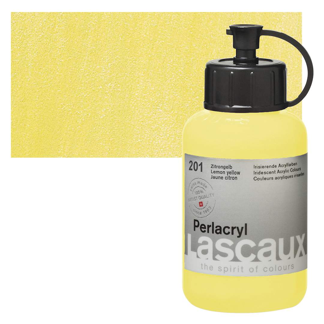 Open in modal - Lascaux Perlacryl Iridescent Acrylic - Lemon Yellow, 85 ml bottle and swatch