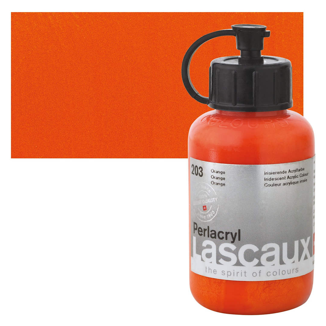 Open in modal - Lascaux Perlacryl Iridescent Acrylic - Orange, 85 ml bottle and swatch