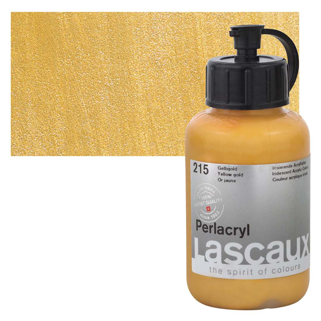 Open in modal - Lascaux Perlacryl Iridescent Acrylic - Yellow Gold, 85 ml bottle and swatch