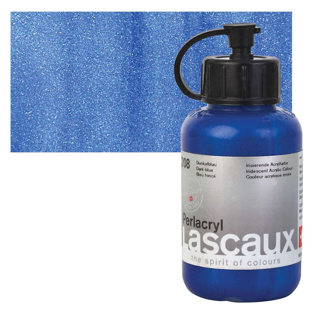 Open in modal - Lascaux Perlacryl Iridescent Acrylic - Dark Blue, 85 ml bottle and swatch