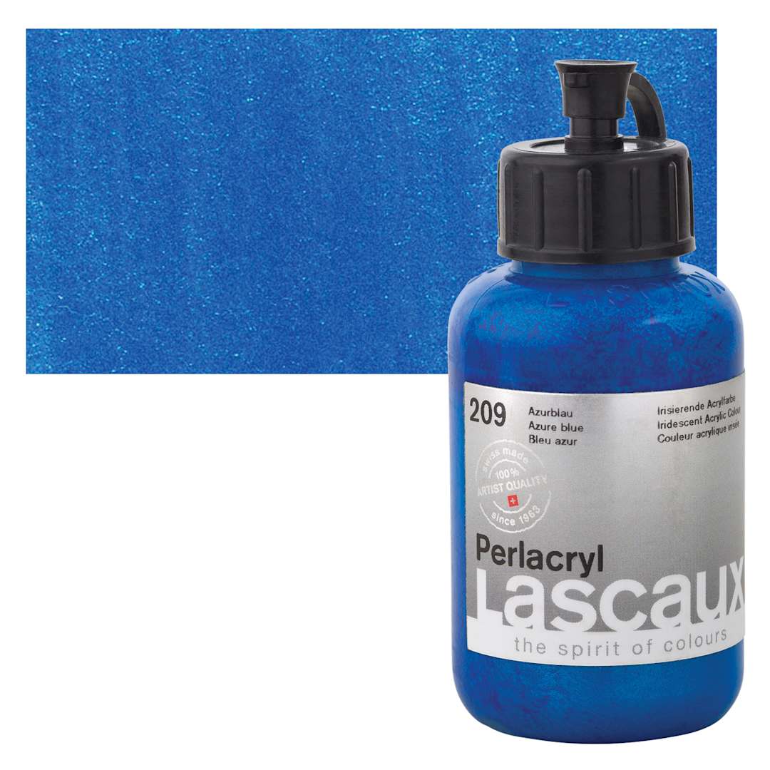 Open in modal - Lascaux Perlacryl Iridescent Acrylic - Azure Blue, 85 ml bottle and swatch