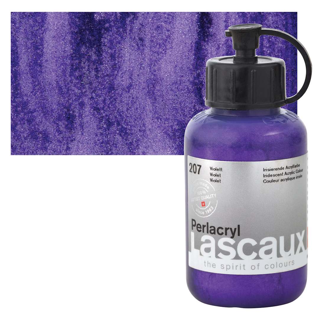 Open in modal - Lascaux Perlacryl Iridescent Acrylic - Violet, 85 ml bottle and swatch