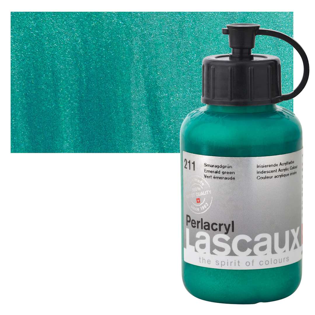Open in modal - Lascaux Perlacryl Iridescent Acrylic - Emerald Green, 85 ml bottle and swatch