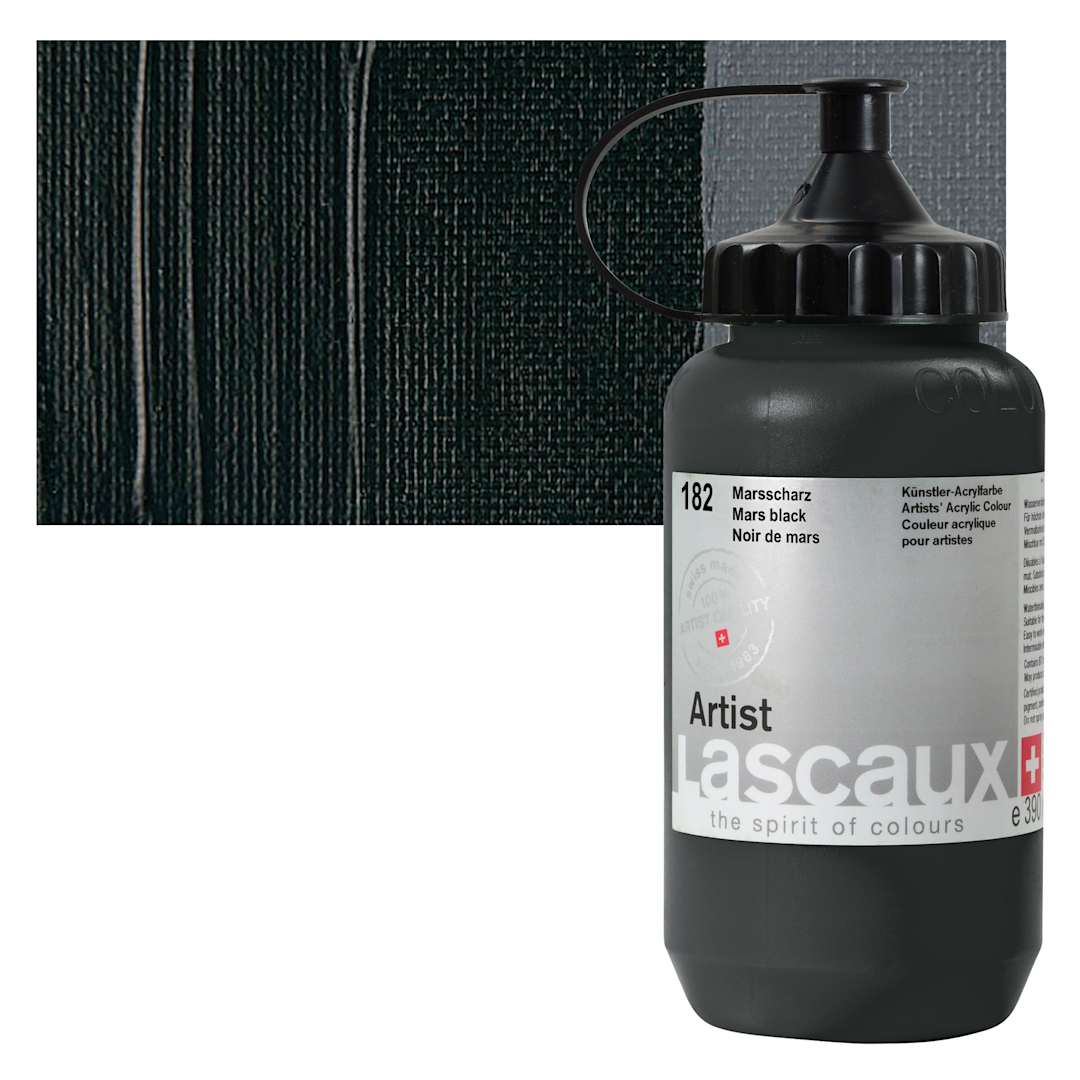 Open in modal - Lascaux Artist Acrylic - Mars Black, 390 ml Bottle and swatch