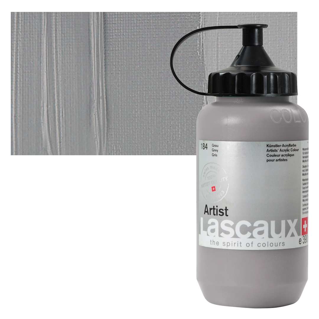 Open in modal - Lascaux Artist Acrylic - Grey, 390 ml Bottle and swatch