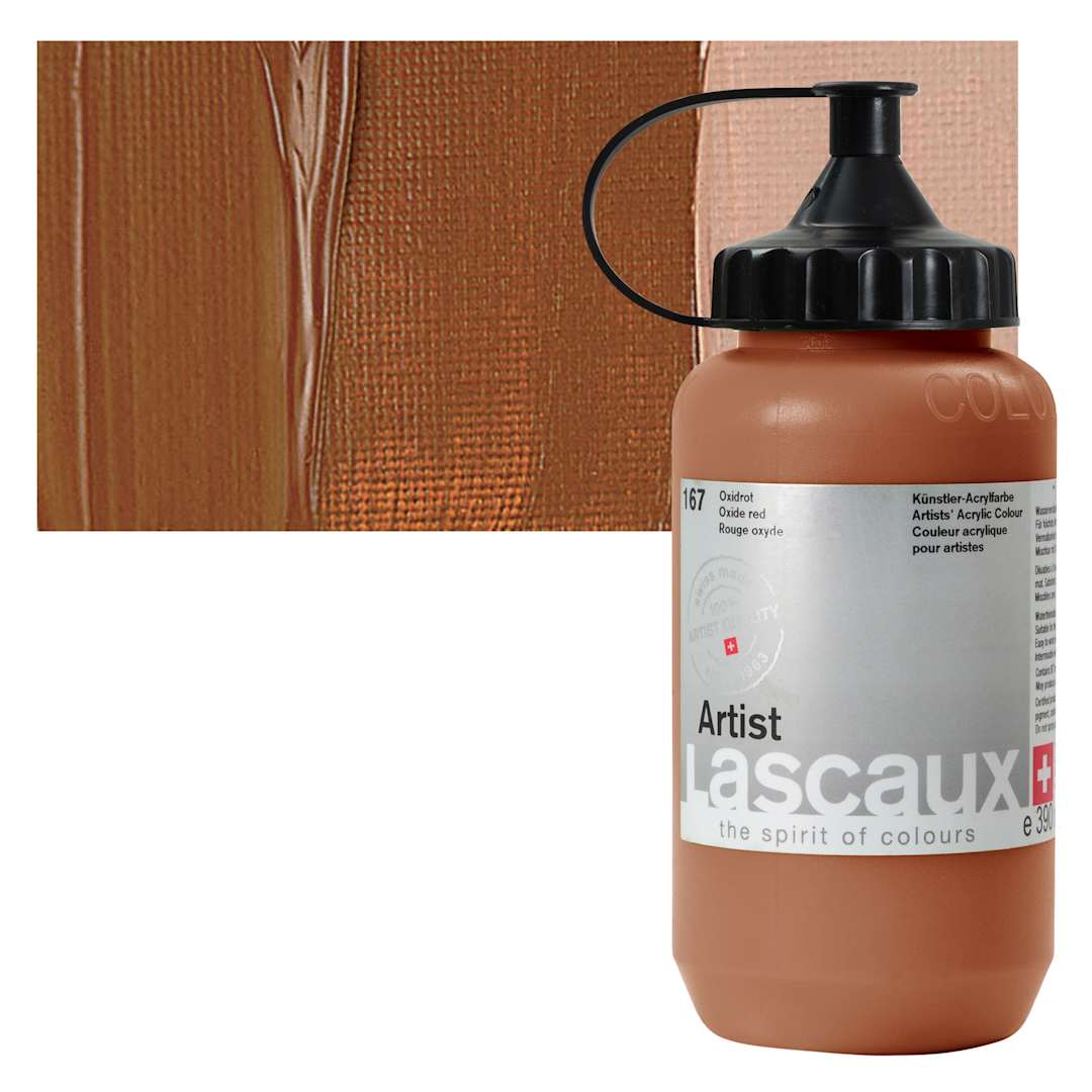 Open in modal - Lascaux Artist Acrylic - Oxide Red, 390 ml Bottle and swatch
