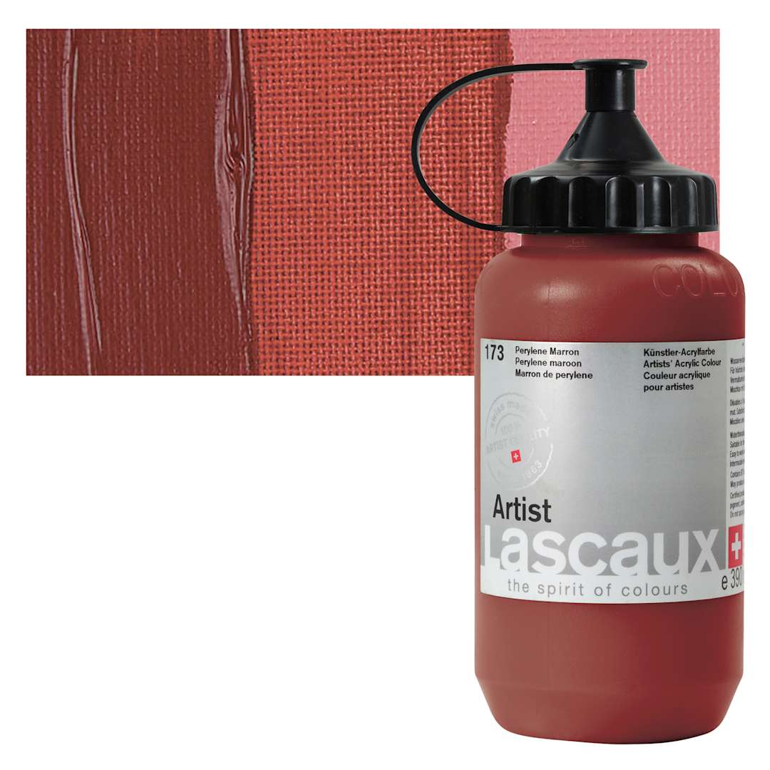 Open in modal - Lascaux Artist Acrylic - Perylene Maroon, 390 ml Bottle and swatch