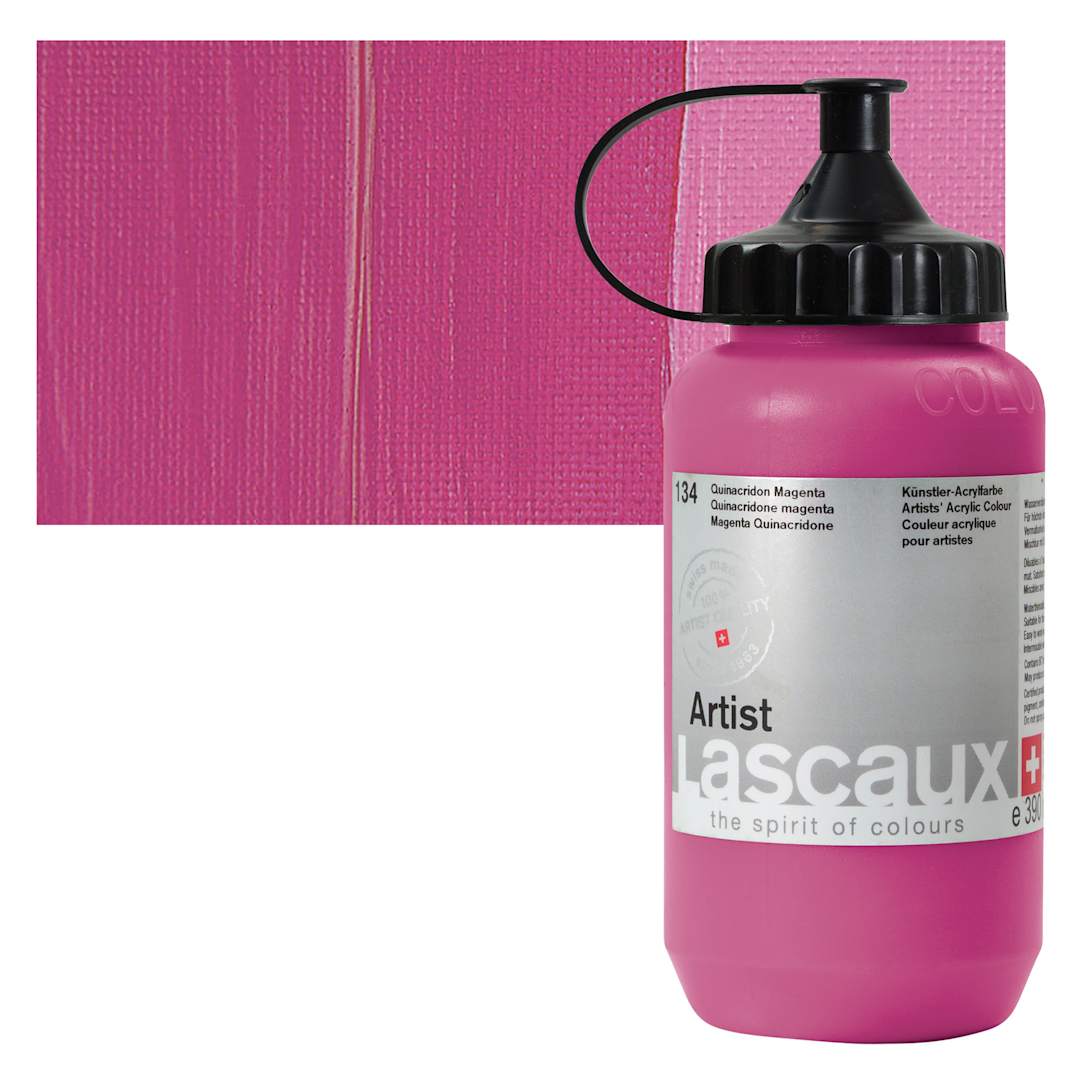 Open in modal - Lascaux Artist Acrylic - Quinacridone Magenta, 390 ml Tube and swatch