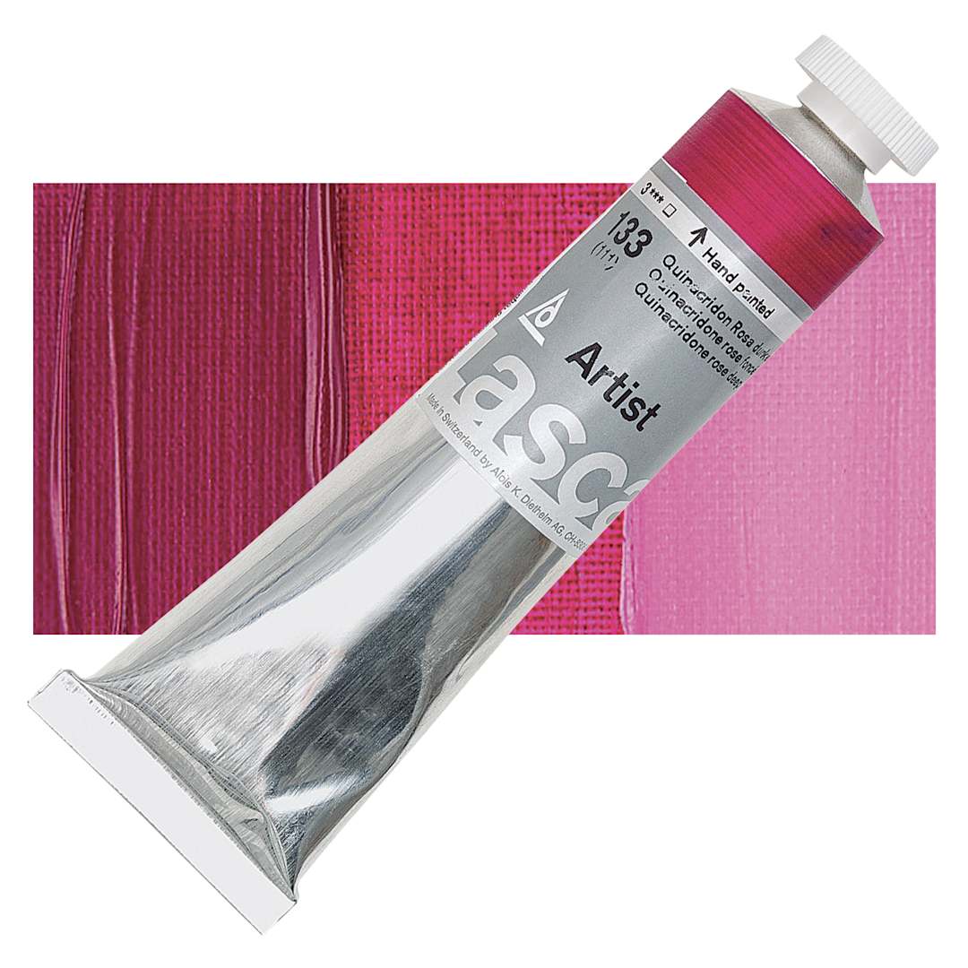 Open in modal - Lascaux Artist Acrylic - Quinacridone Rose Deep, 45 ml tube and swatch