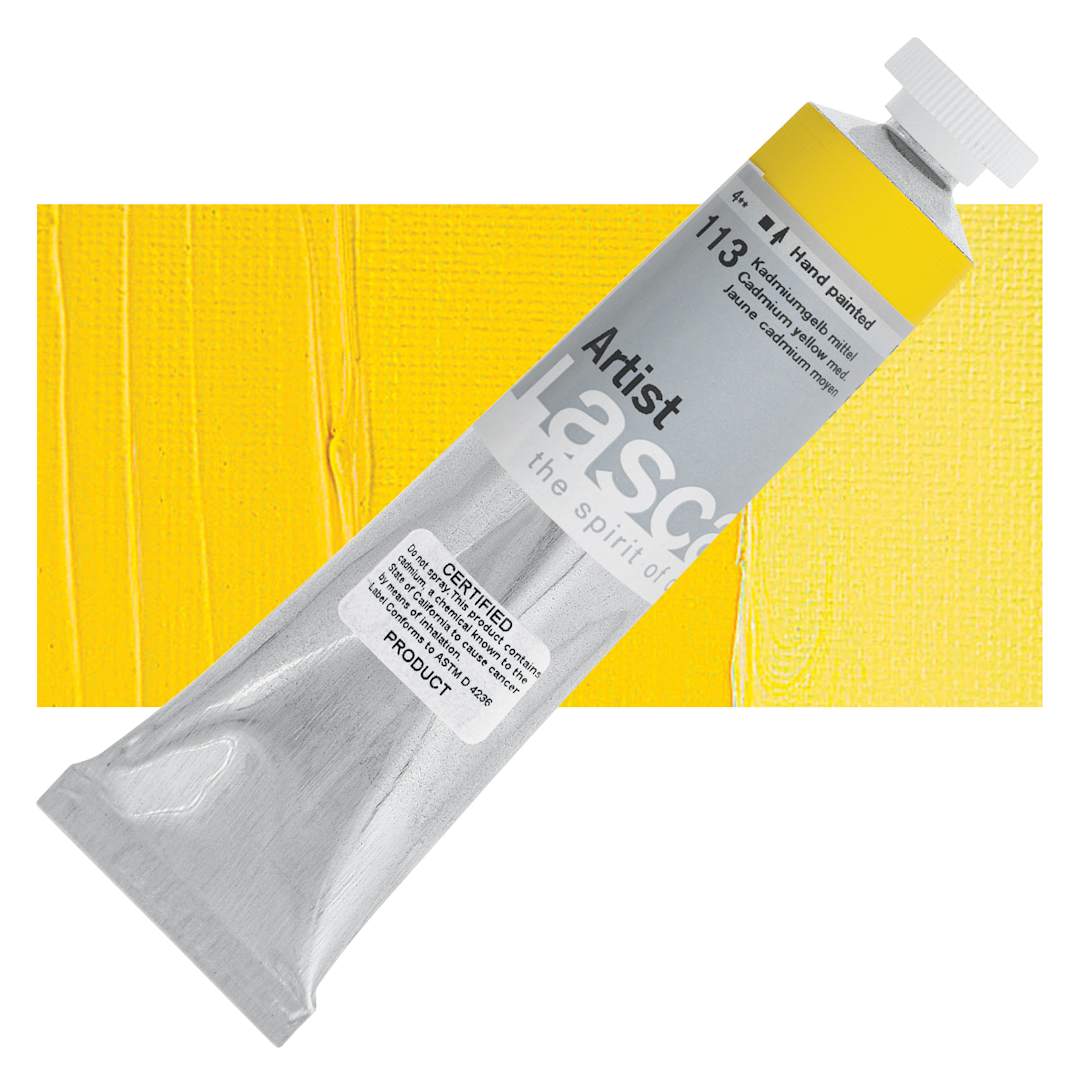 Open in modal - Lascaux Artist Acrylic - Cadmium Yellow Medium, 45 ml tube and swatch