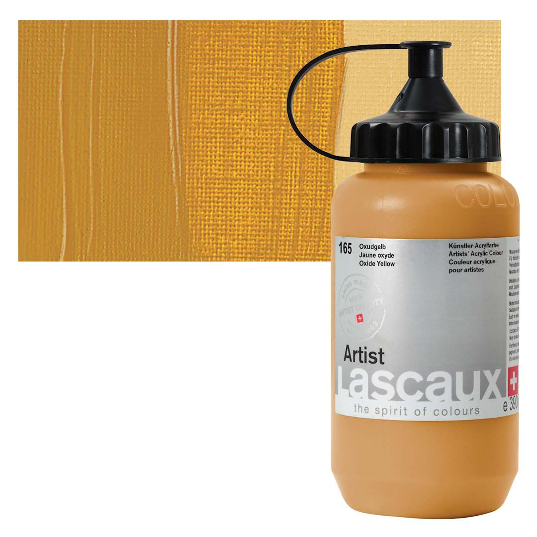 Open in modal - Lascaux Artist Acrylic - Oxide Yellow, 390 ml Tube and swatch