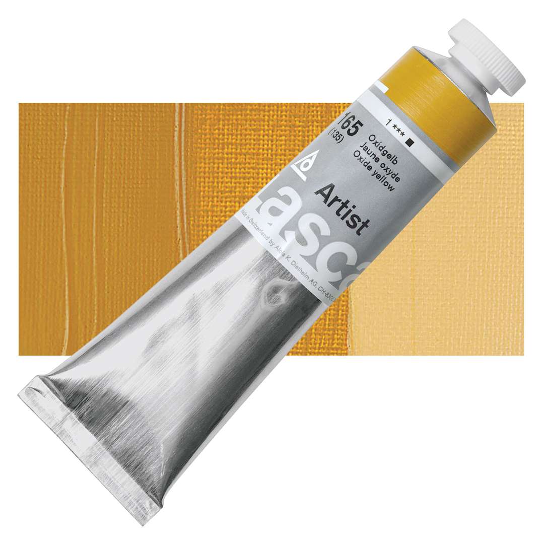 Open in modal - Lascaux Artist Acrylic - Oxide Yellow, 45 ml tube and swatch
