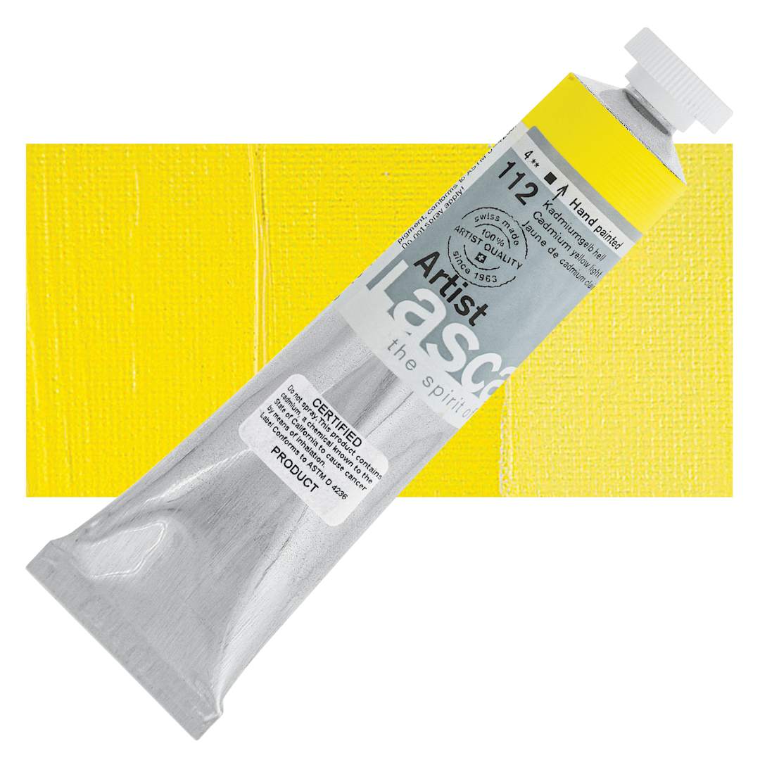 Open in modal - Lascaux Artist Acrylic - Cadmium Yellow Light, 45 ml tube and swatch