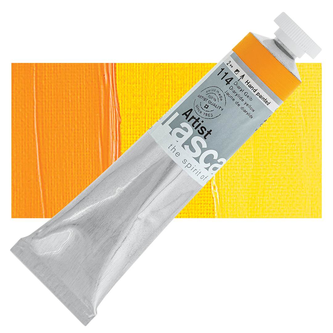 Open in modal - Lascaux Artist Acrylic - Diarylide Yellow, 45 ml tube and swatch