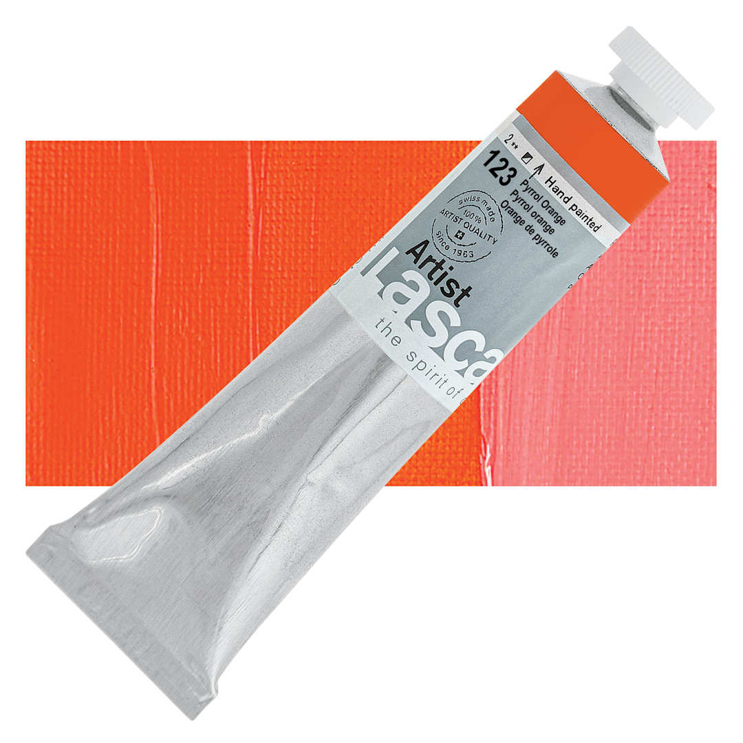 Open in modal - Lascaux Artist Acrylic - Pyrrole Orange, 45 ml tube and swatch
