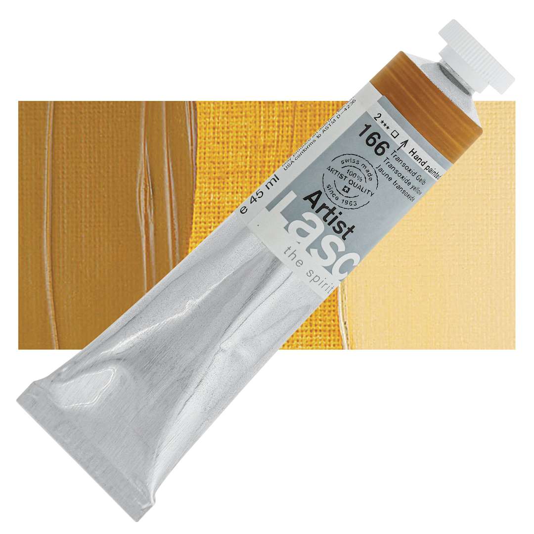 Open in modal - Lascaux Artist Acrylic - Transoxide Yellow, 45 ml tube and swatch