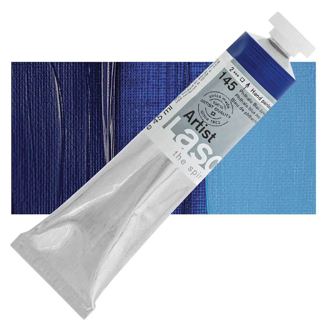 Open in modal - Lascaux Artist Acrylic - Phthalo Blue Deep, 45 ml tube and swatch
