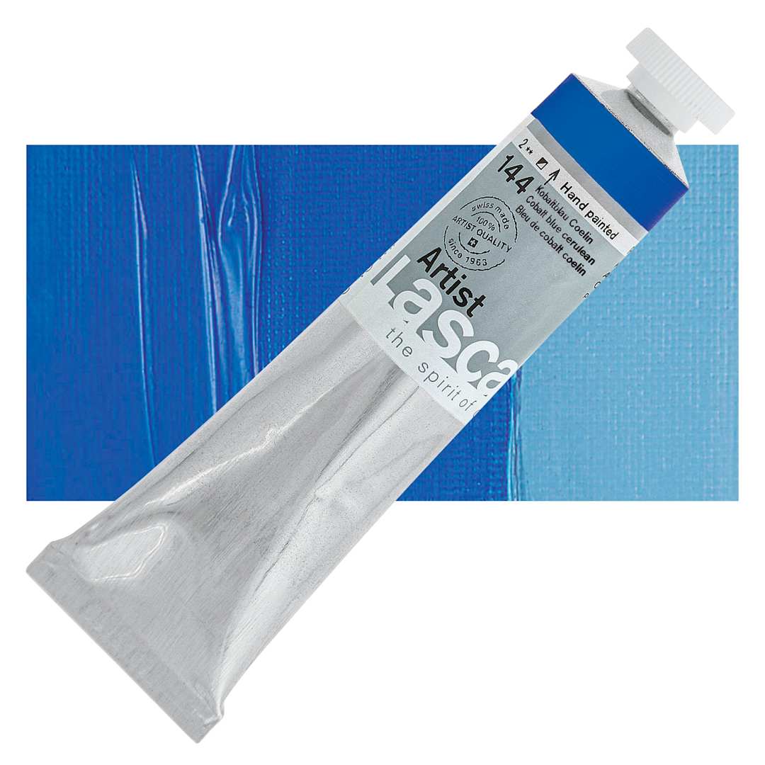Open in modal - Lascaux Artist Acrylic - Cobalt Blue Cerulean, 45 ml tube and swatch