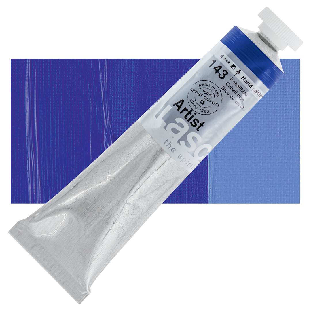 Open in modal - Lascaux Artist Acrylic - Cobalt Blue, 45 ml tube and swatch