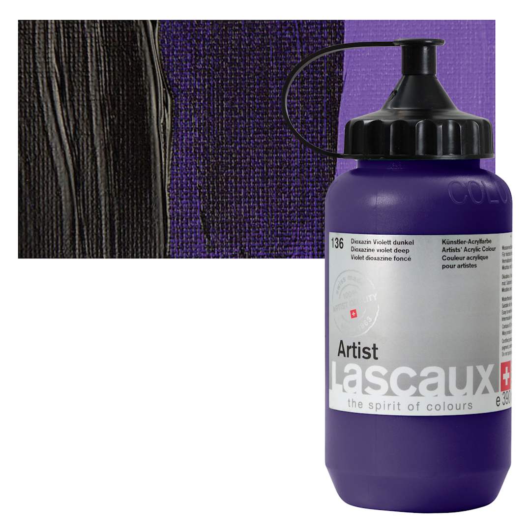 Open in modal - Lascaux Artist Acrylic - Dioxazine Violet Deep, 390 ml Tube and swatch