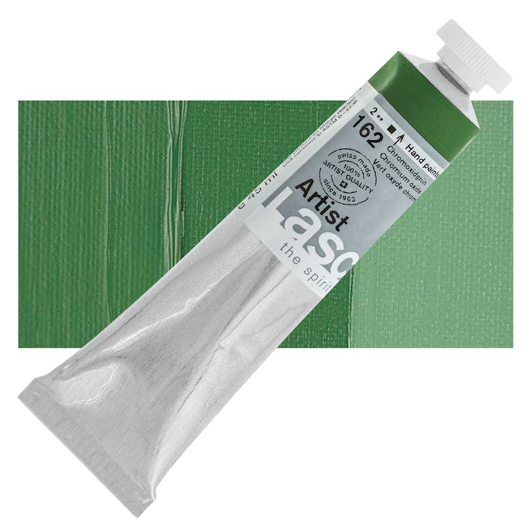 Open in modal - Lascaux Artist Acrylic - Chrome Oxide Green, 45 ml tube and swatch