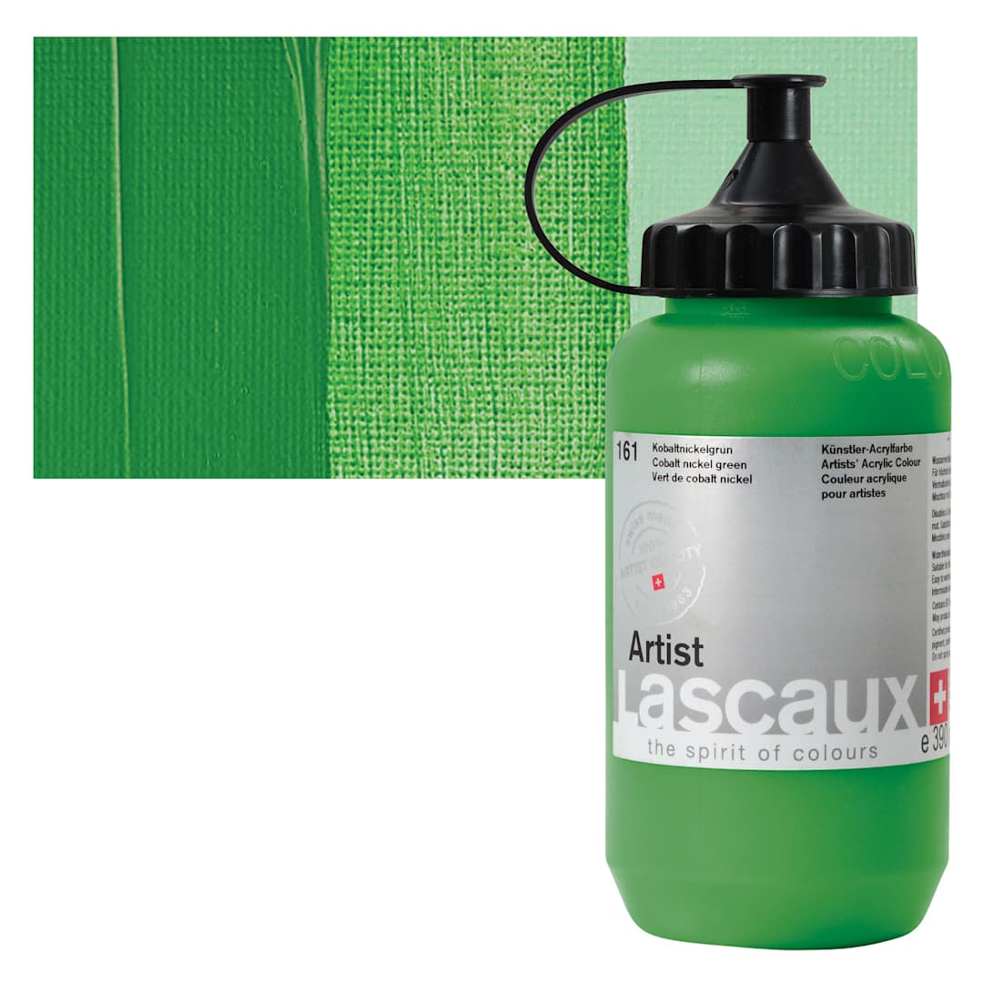 Open in modal - Lascaux Artist Acrylic - Cobalt Nickel Green, 390 ml Bottle and swatch