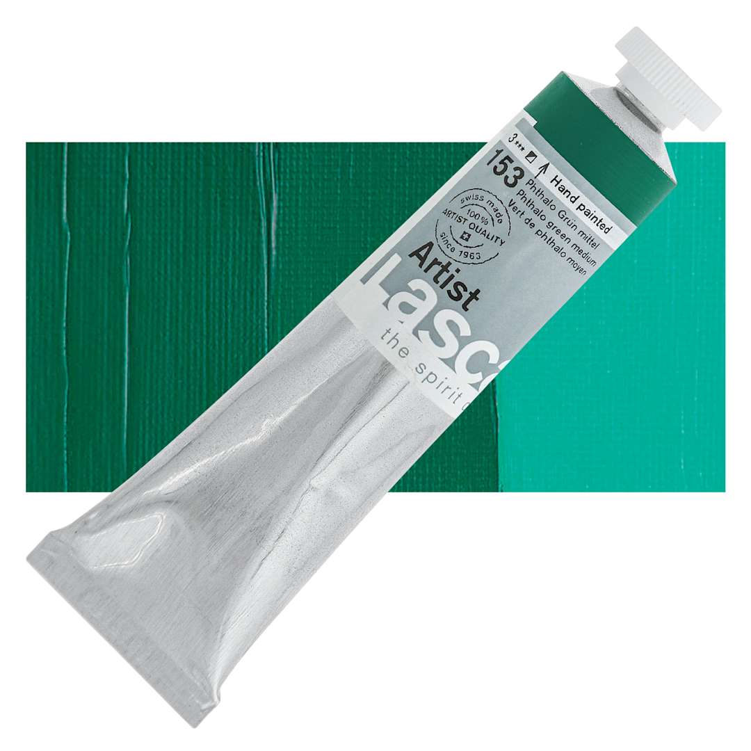 Open in modal - Lascaux Artist Acrylic - Phthalo Green Medium, 45 ml tube and swatch