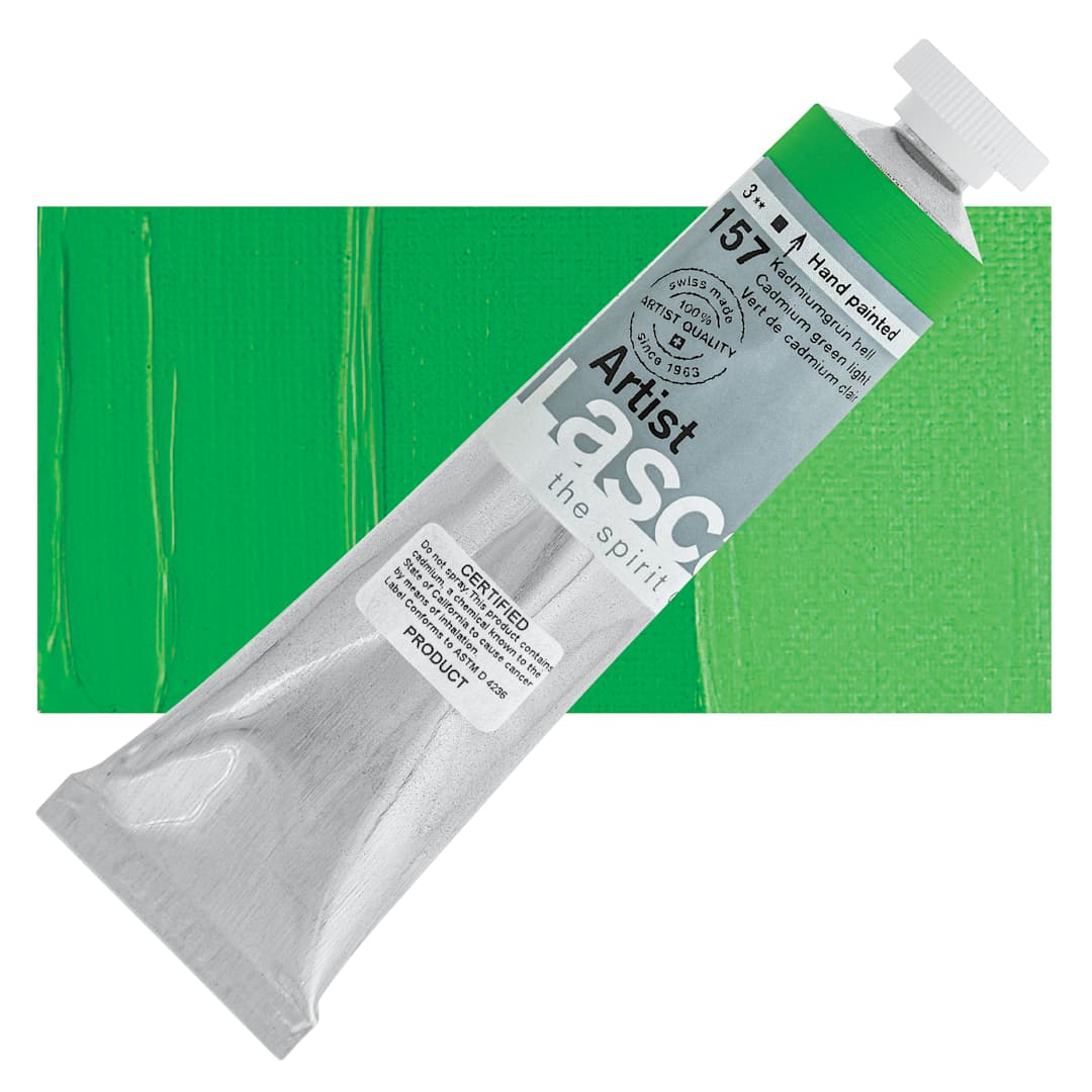 Open in modal - Lascaux Artist Acrylic - Cadmium Green Light, 45 ml tube and swatch