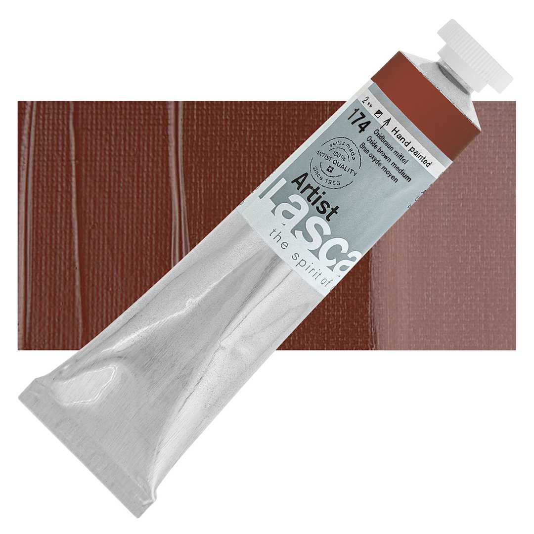 Open in modal - Lascaux Artist Acrylic - Oxide Brown Medium, 45 ml tube and swatch
