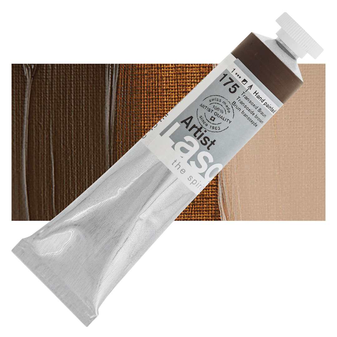 Open in modal - Lascaux Artist Acrylic - Transoxide Brown, 45 ml tube and swatch