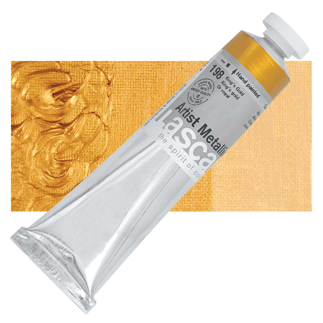 Open in modal - Lascaux Artist Acrylic - Kings Gold, 45 ml tube and swatch