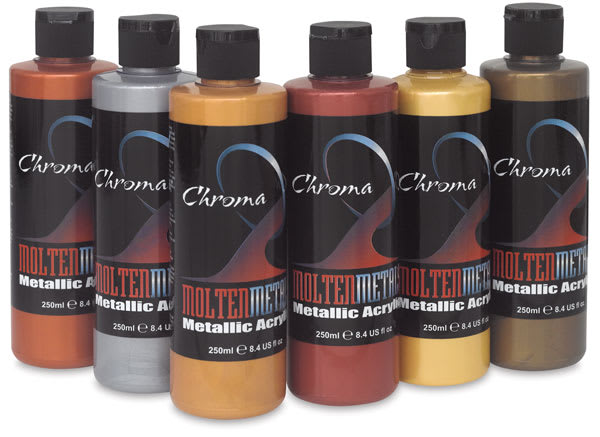 Open in modal - Chroma Molten Metals Acrylics - Set of 6, Traditional Colors