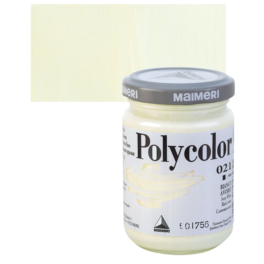 Open in modal - Maimeri Polycolor Vinyl Paint - Ivory White, 140 ml, Jar and swatch
