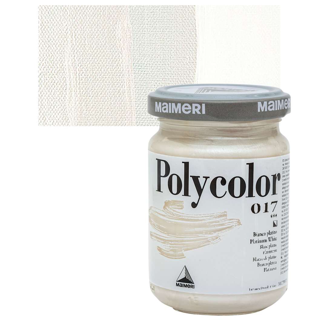 Open in modal - Maimeri Polycolor Vinyl Paint - Platinum White, 140 ml Jar and swatch