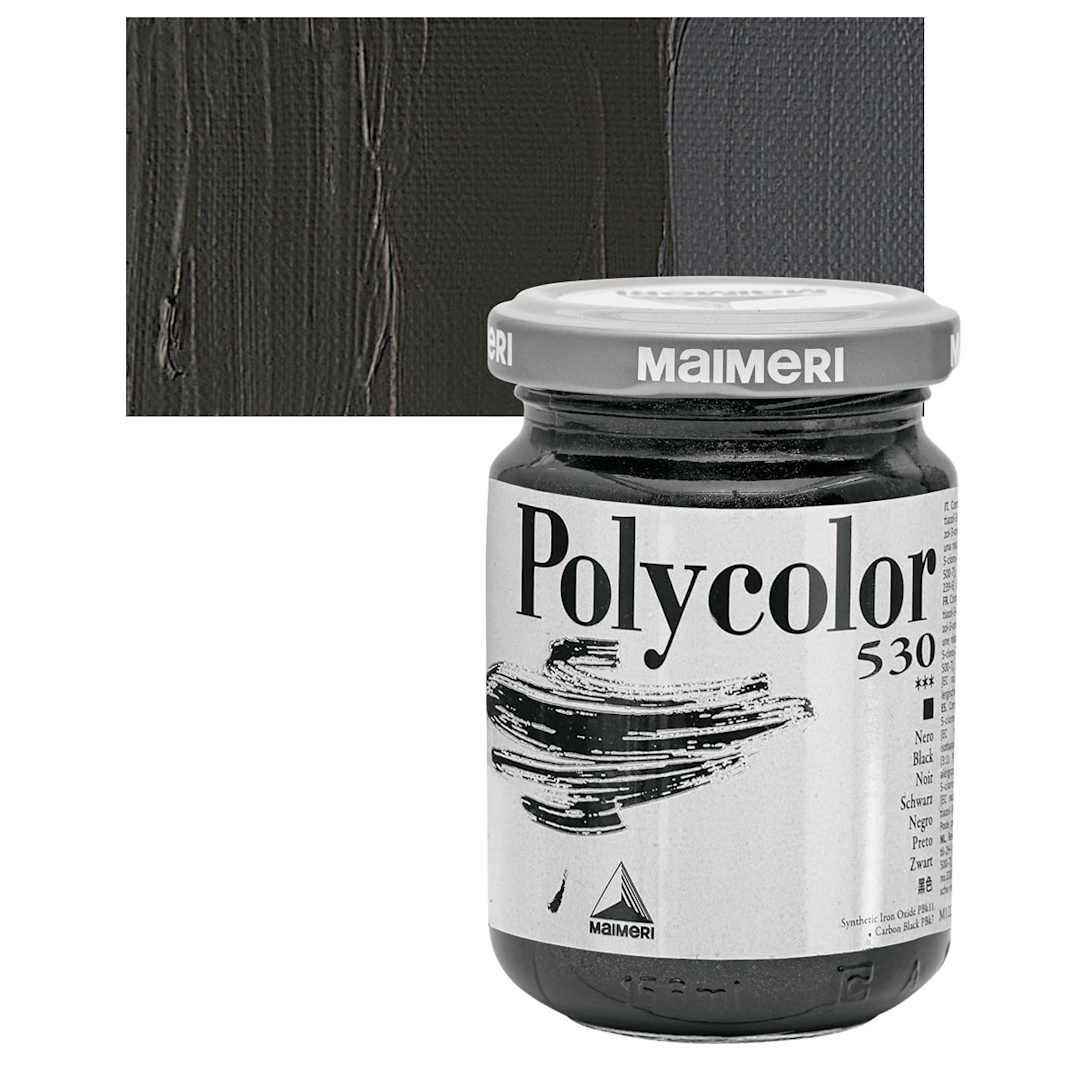 Open in modal - Maimeri Polycolor Vinyl Paint - Black, 140 ml Jar and swatch