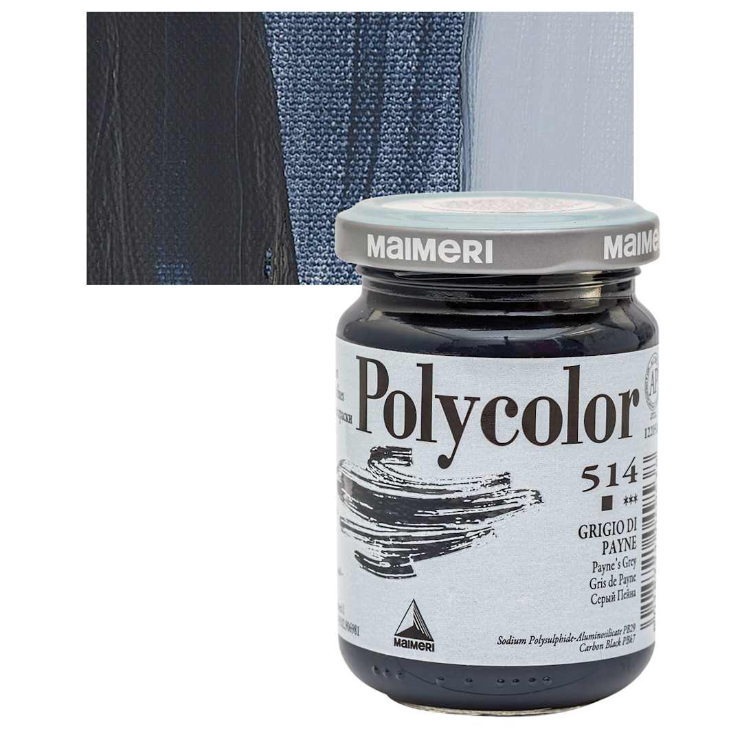 Open in modal - Maimeri Polycolor Vinyl Paint - Payne's Gray, 140 ml Jar and swatch