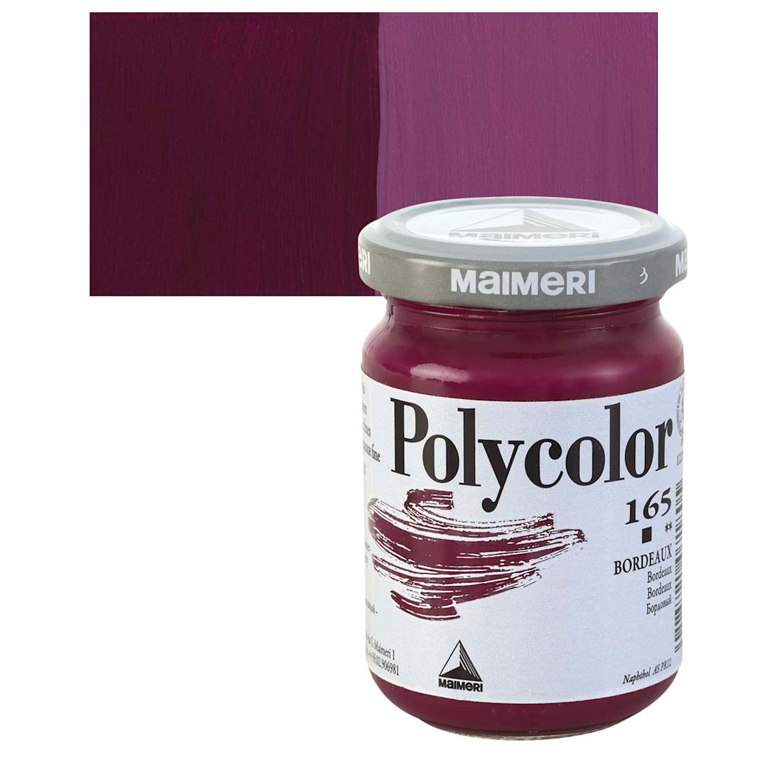 Open in modal - Maimeri Polycolor Vinyl Paint - Bordeaux, 140 ml, Jar and swatch