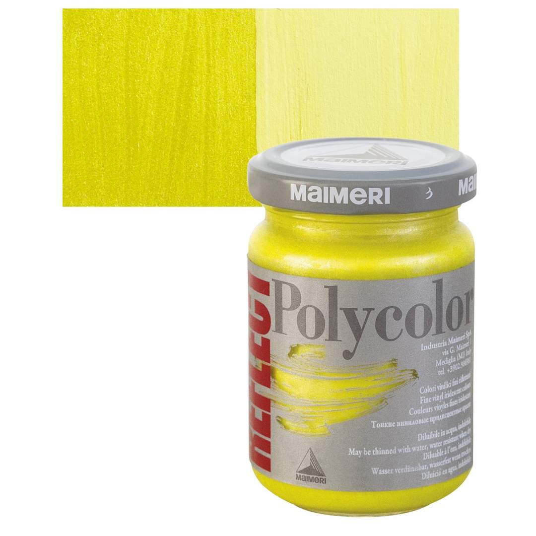 Open in modal - Maimeri Polycolor Vinyl Paint - Reflect Yellow, 140 ml, Jar and swatch