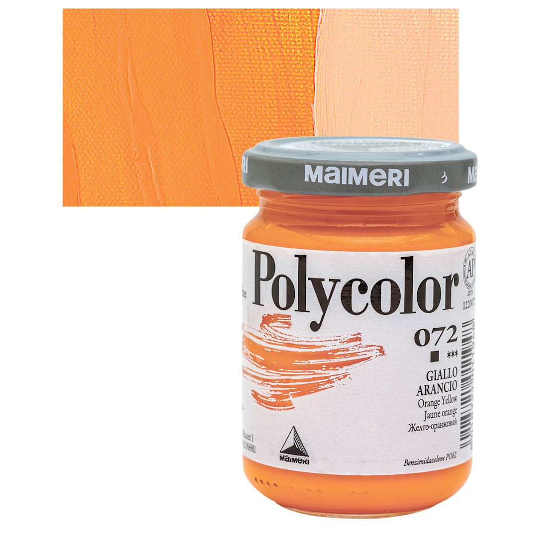 Open in modal - Maimeri Polycolor Vinyl Paint - Orange Yellow, 140 ml Jar and swatch