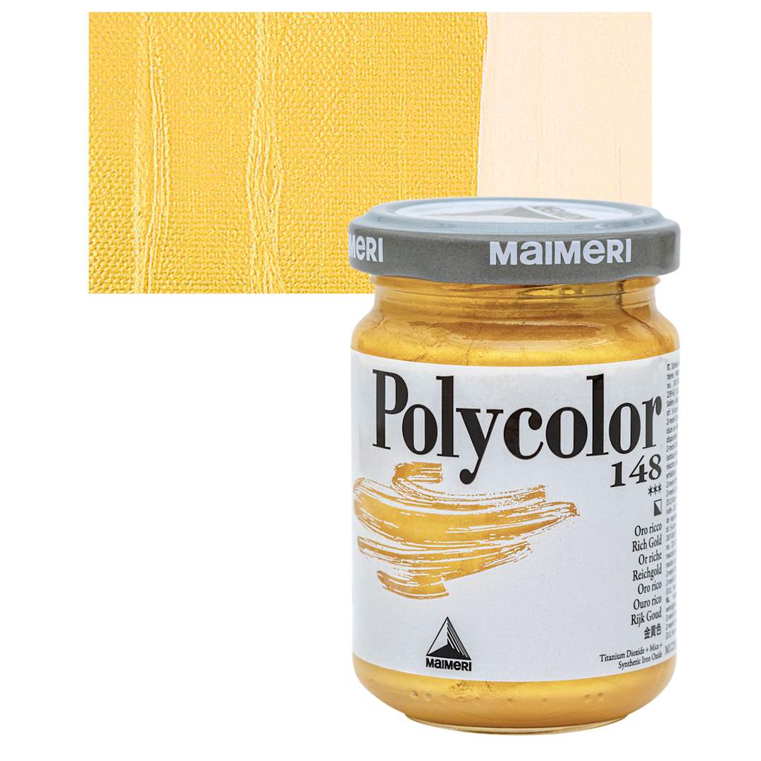 Open in modal - Maimeri Polycolor Vinyl Paint - Rich Gold, 140 ml jar and swatch