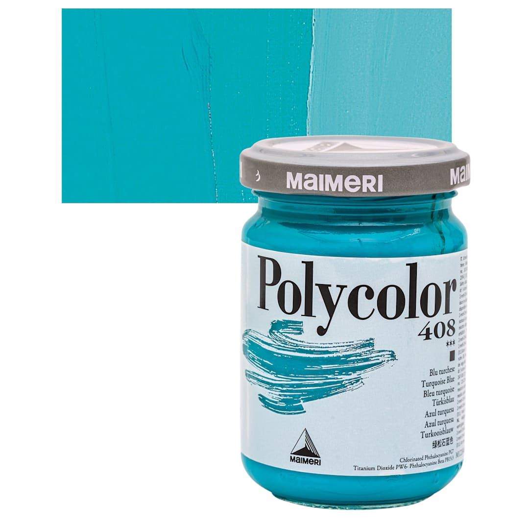 Open in modal - Maimeri Polycolor Vinyl Paint - Turquoise Blue, 140 ml jar and swatch