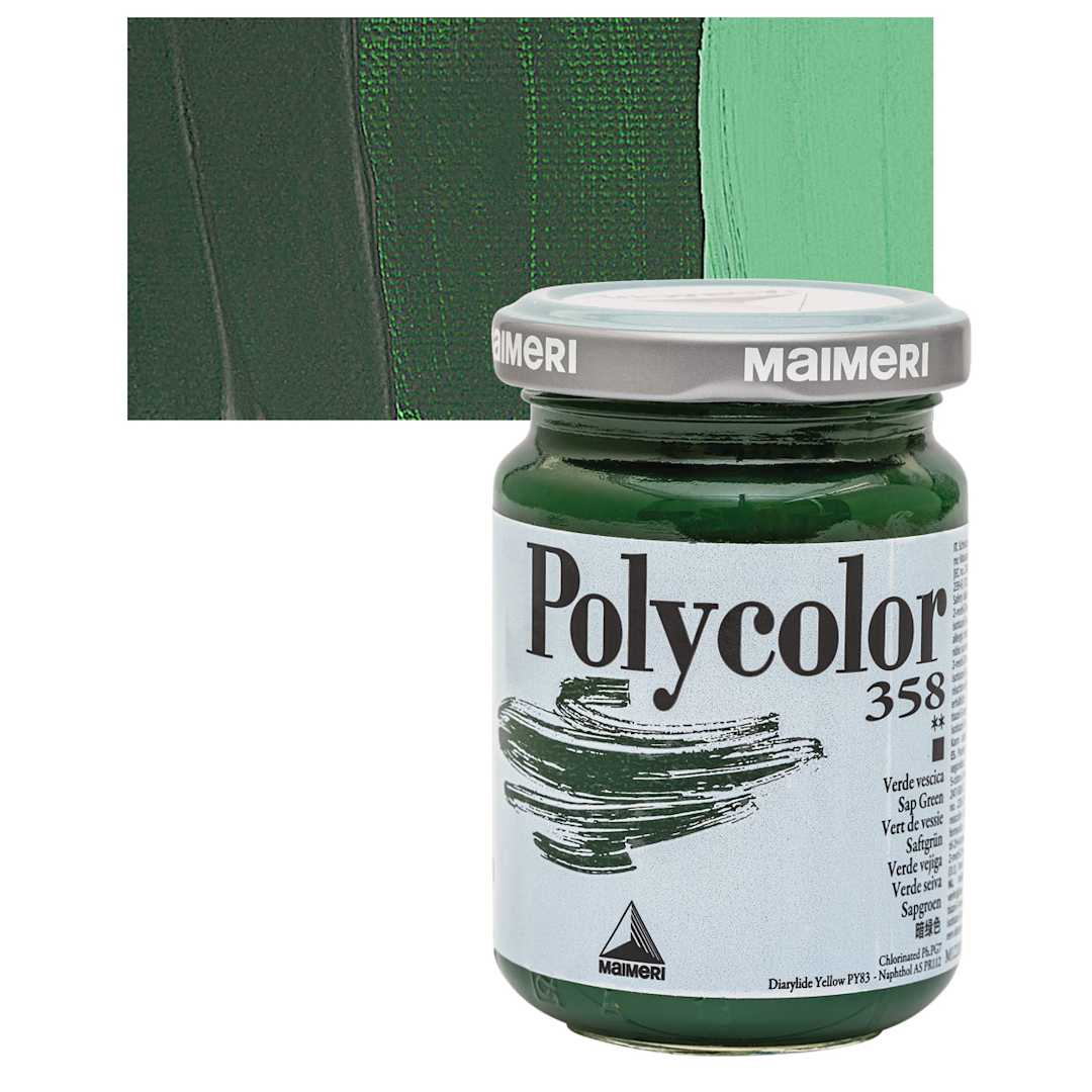 Open in modal - Maimeri Polycolor Vinyl Paint - Sap Green, 140 ml jar and swatch