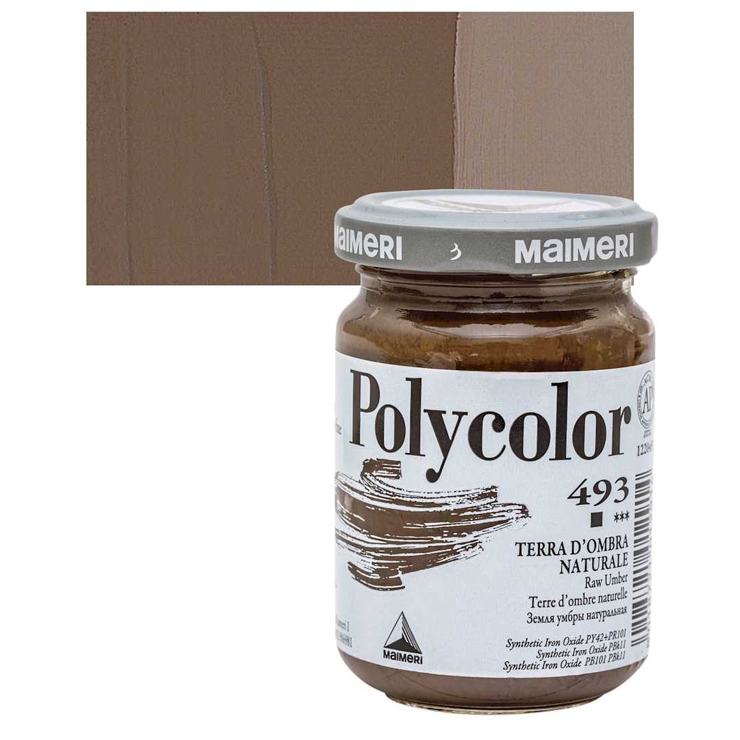Open in modal - Maimeri Polycolor Vinyl Paint - Raw Umber, 140 ml jar and swatch