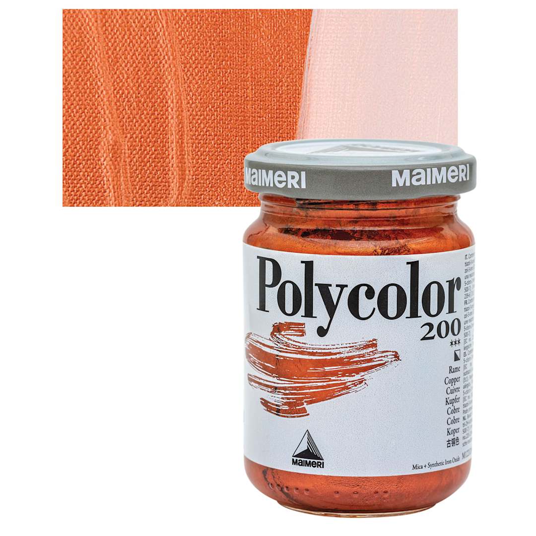 Open in modal - Maimeri Polycolor Vinyl Paint - Copper, 140 ml jar and swatch