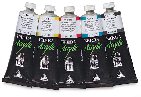 Open in modal - Maimeri Brera Artist Acrylics - Primary Colors, Set of 5, 2 oz tubes